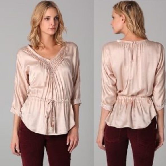 Rebecca Taylor Tops - Taylor Silk Satin Beaded Tie Front Blouse Long Sleeve